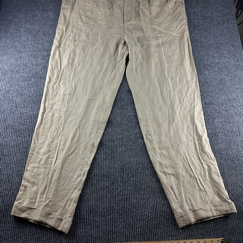 Polo Ralph Lauren Men 44x36 Tan 100% Linen Pleated Cuffed Dress Pants Big & Tall - Picture 2 of 10